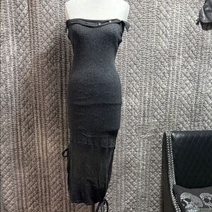 Chic Strapless Dark Grey .One of the kind Dress 100%Cashmere.